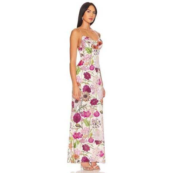 Katie Mae Tara Dress XL Pink Daisy Floral Print Maxi Dress Satin Gown MSRP $298 - Picture 2 of 14